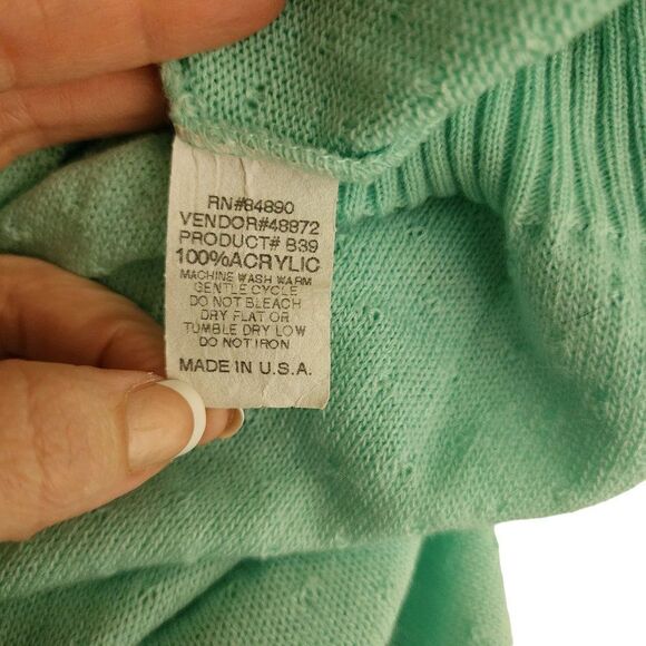 Vintage 1980s Pullover Sweater Size M Mint Green Open Knit Pinup Preppie Academi - Picture 4 of 4